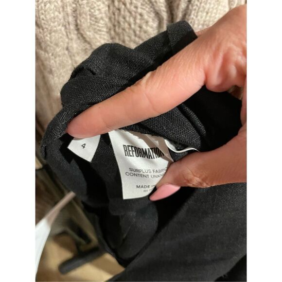 Reformation Linen V-Neck Sleeveless Belted Black Jumpsuit Women's Size 4 - Picture 9 of 9